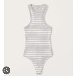 Abercrombie & Fitch Ribbed Bodysuit | Cream/Tan/Gray | Size Medium